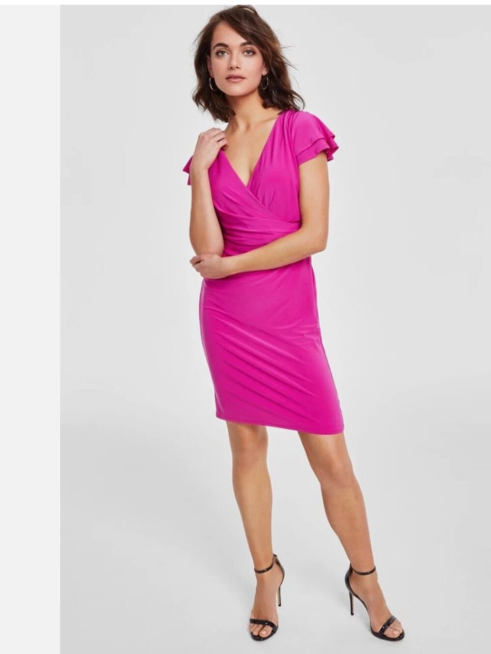 MSK Women's Surplice Pullover Sheath Dress in Hot Pink/Fuchsia - Size XL